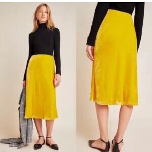 Maeve Yellow Velvet Midi Skirt
